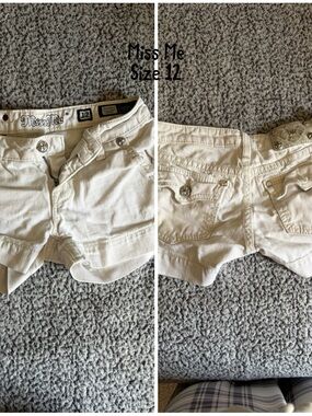 Miss Me Cream White Denim Jean Shorts with Embellished Pockets